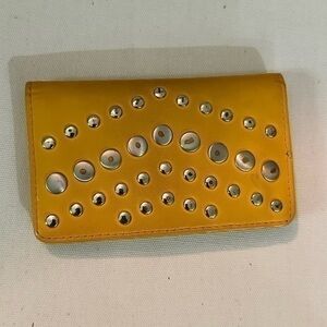 Junior Drake yellow Leather studded distressed credit card wallet